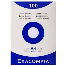 EXACOMPTA 100 fiches bristol 205g blanc uni A4