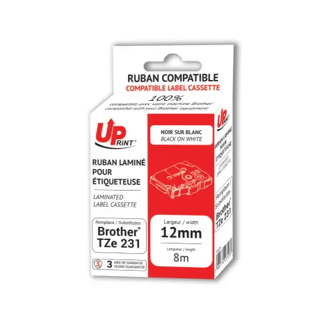 Ruban étiqueteuse compatible BROTHER TZE 231 noir sur blanc