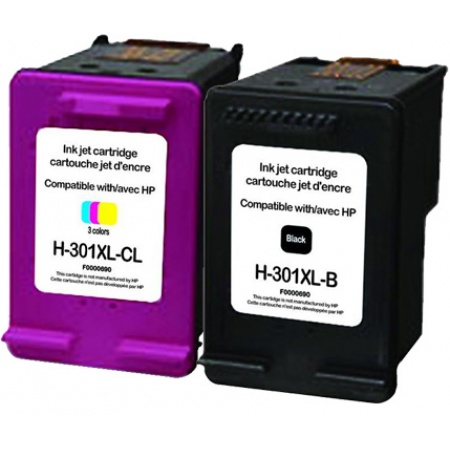 2 CARTOUCHES COMPATIBLES HP 301XL noir couleur