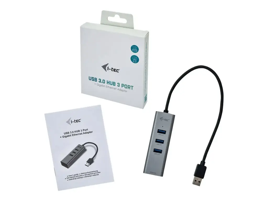 USB 3.0 Metal 3-Port HUB with Gigabit Ethernet Adapter 1xUSB 3.0 to RJ-45 3xUSB 3.0 Port LED