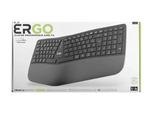 [claviersansfil1] TNB ERGO - Clavier ergonomique sans fil rechargeable Bluetooth + 2.4GHz (FR)